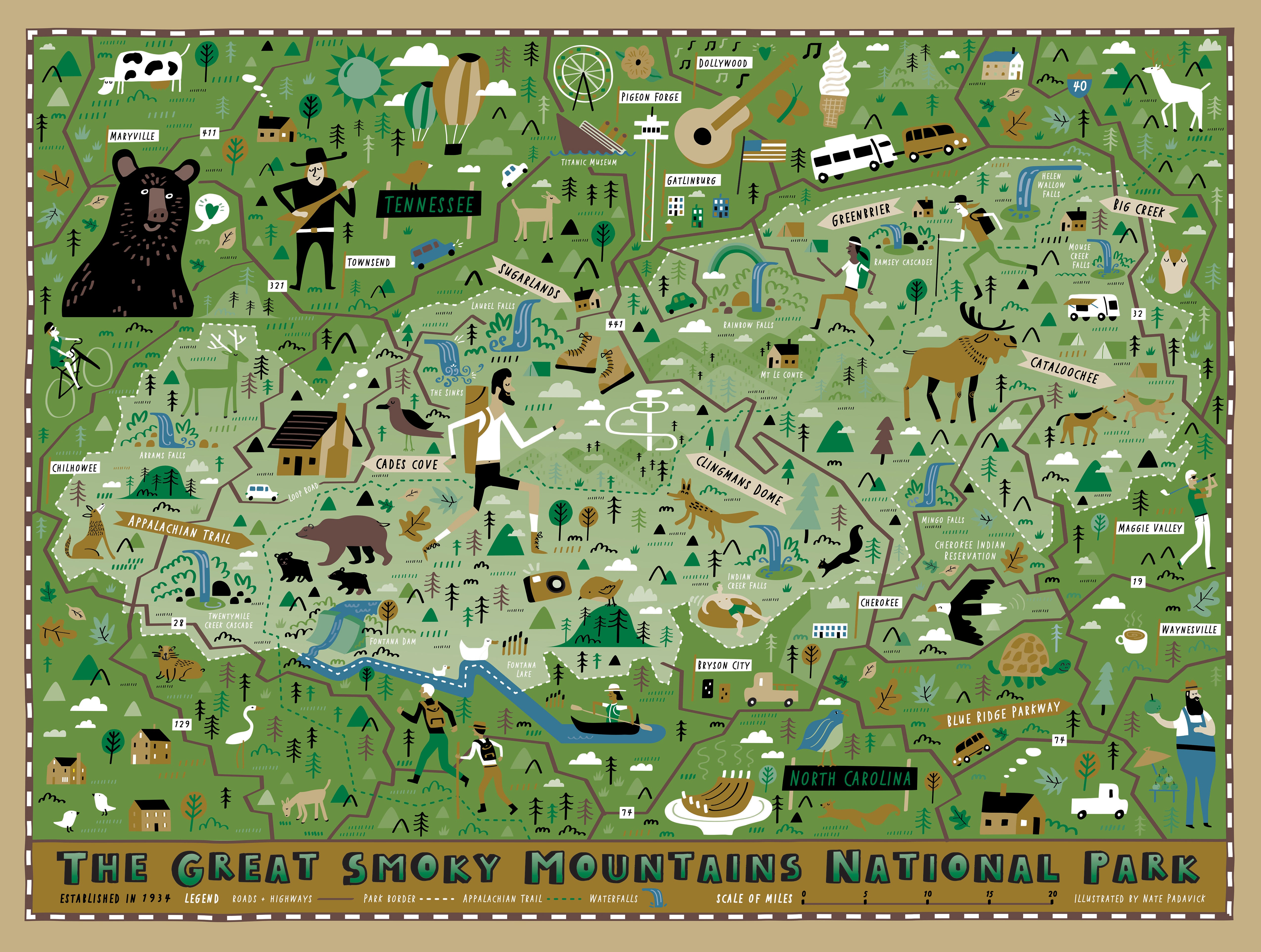 Great Smoky Mountains Ntl Park Map Jigsaw Puzzle – True South